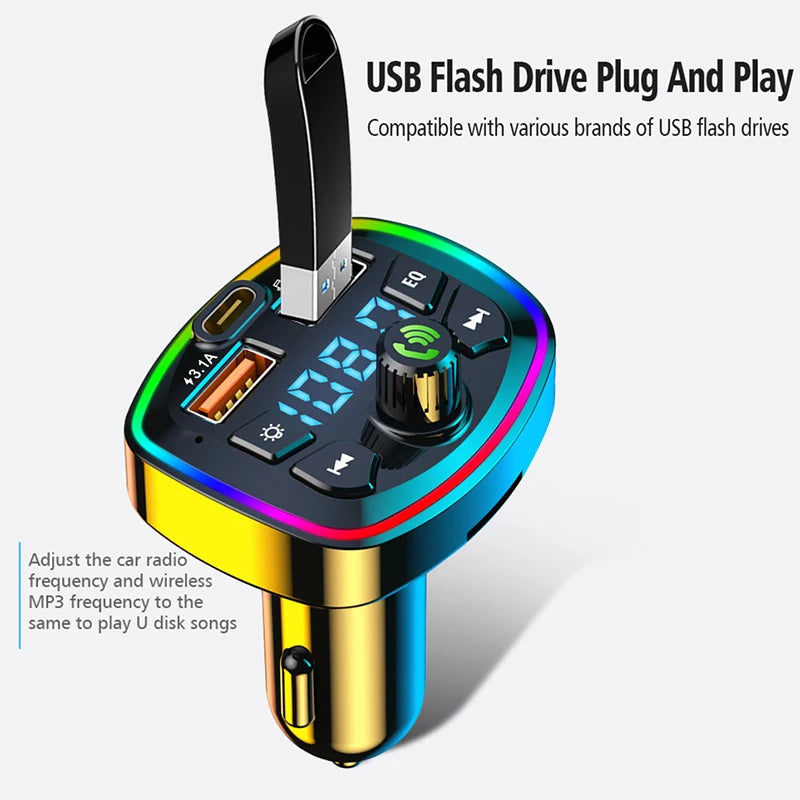 Bluetooth 5.0 FM Transmitter - Car Adapter with Dual USB Charger