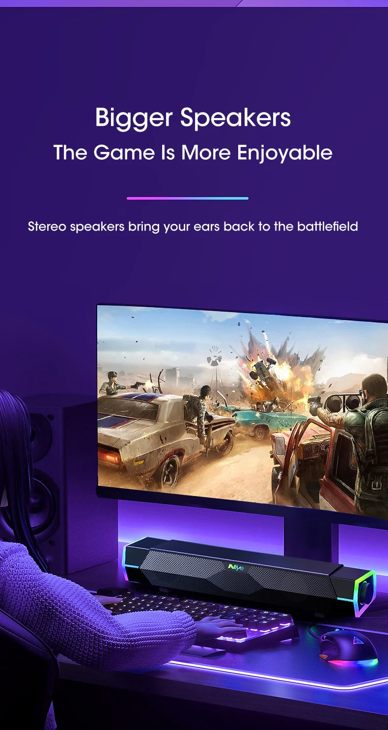 Bluetooth 5.0 Computer Soundbar - 4D Surround with Subwoofer