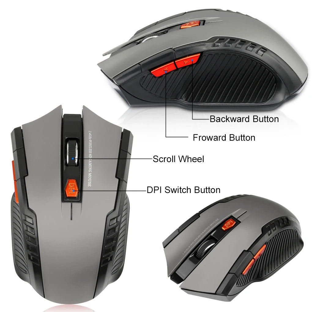 Wireless Gaming Mouse - 1600 DPI, 6 Buttons, 2.4G USB