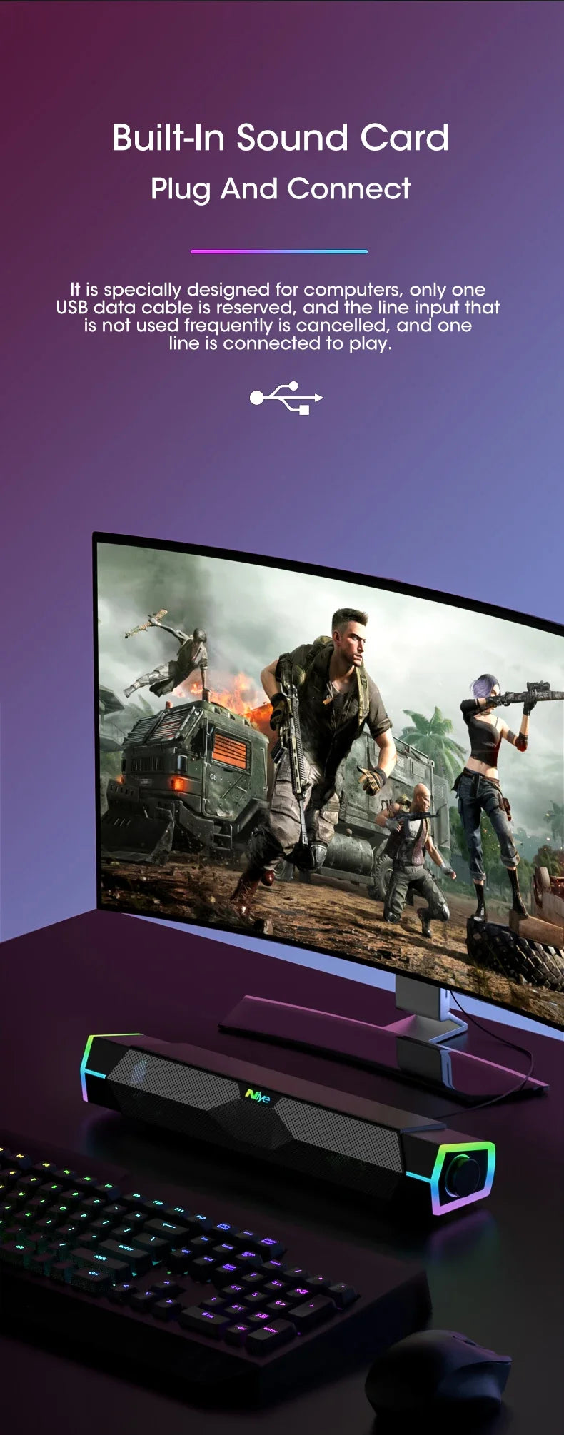 Bluetooth 5.0 Computer Soundbar - 4D Surround with Subwoofer