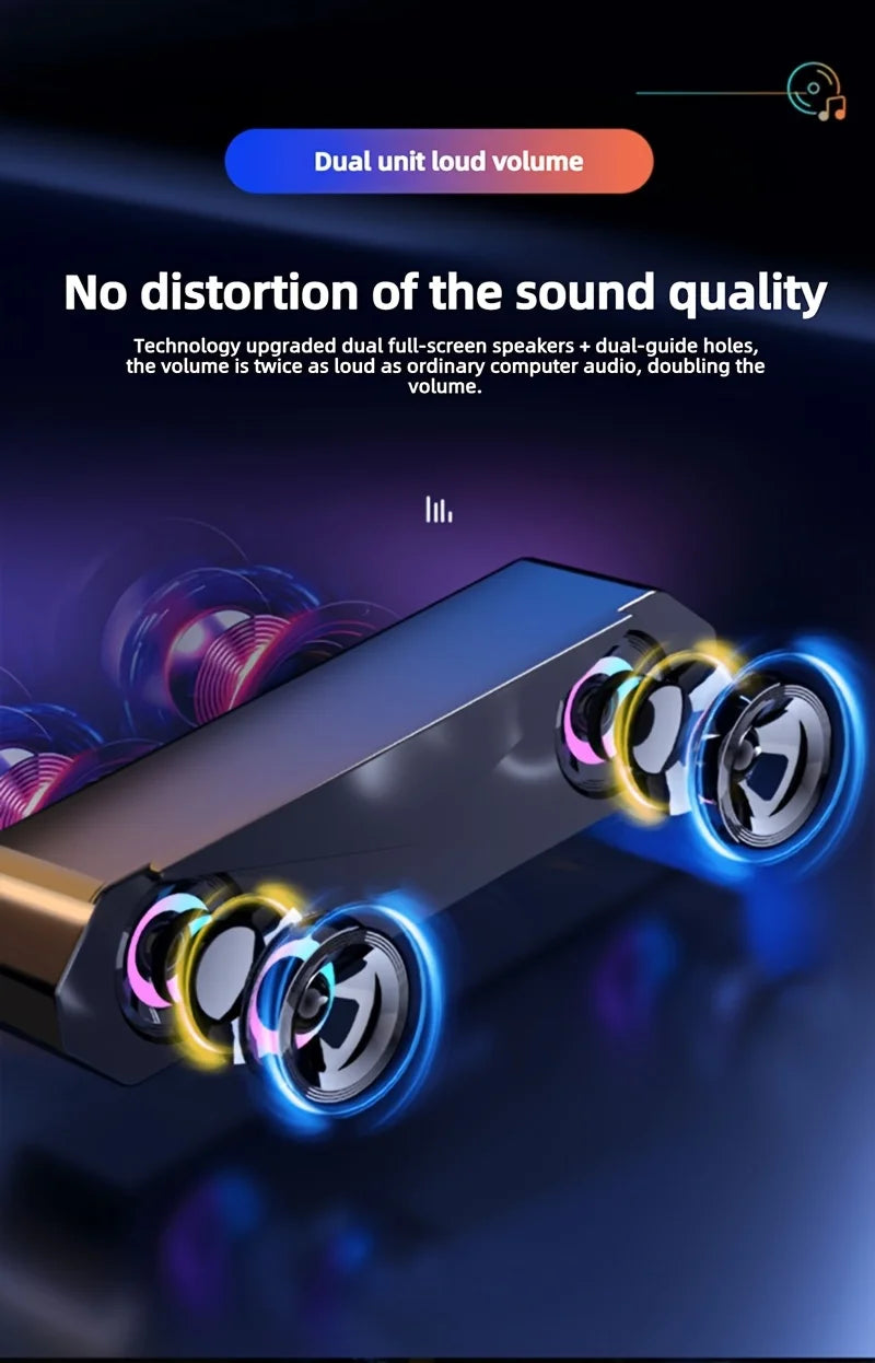 USB Computer Soundbar - HiFi Stereo Surround with Subwoofer