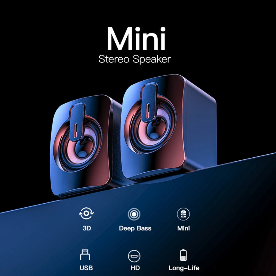 Mini USB Computer Speakers - Stereo Sound Speaker for Laptop, Desktop & PC