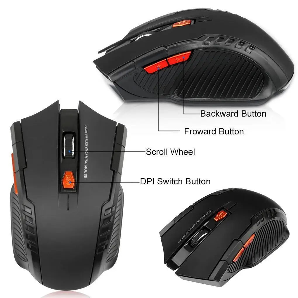 Wireless Gaming Mouse - 1600 DPI, 6 Buttons, 2.4G USB