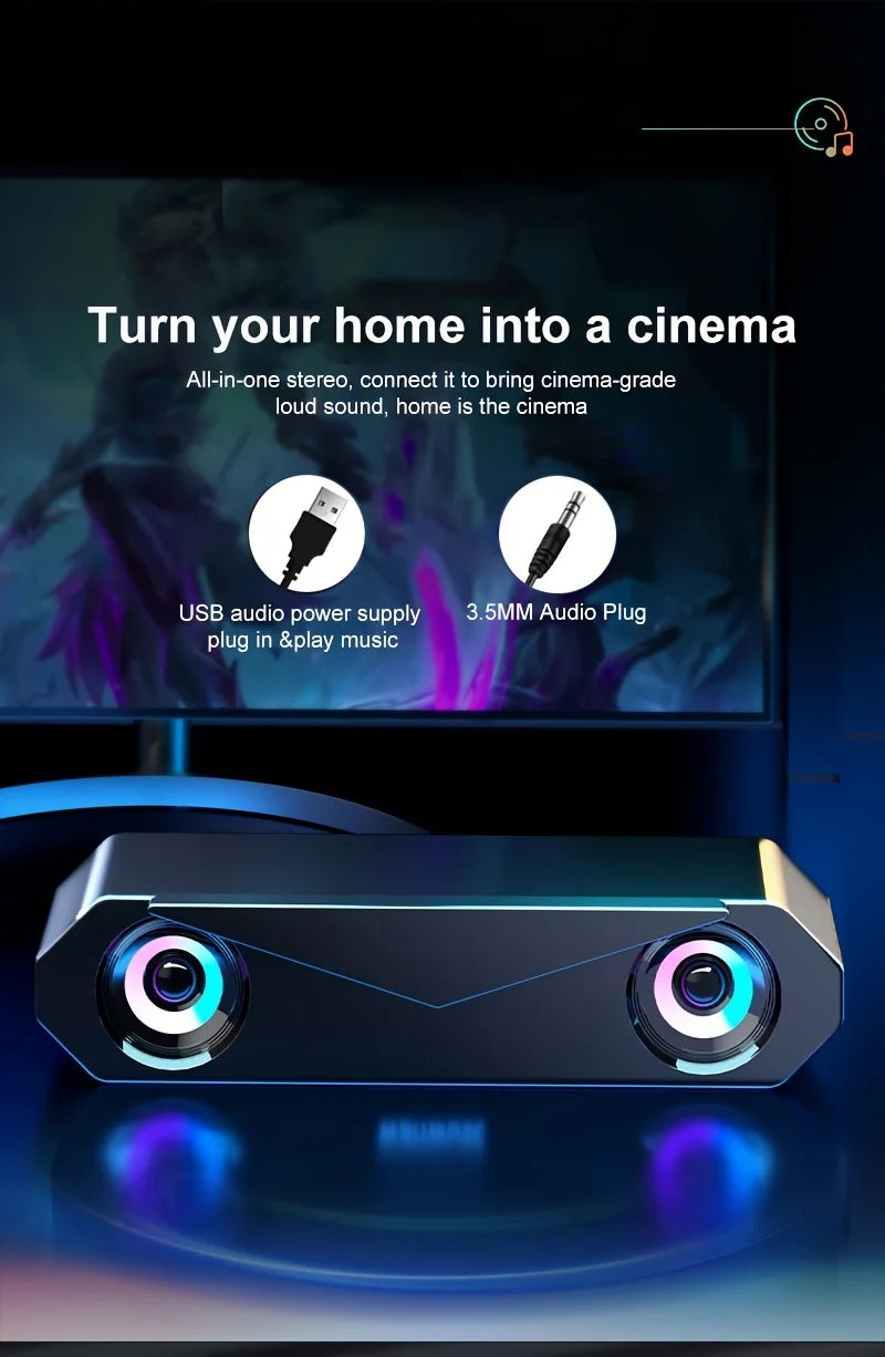USB Computer Soundbar - HiFi Stereo Surround with Subwoofer