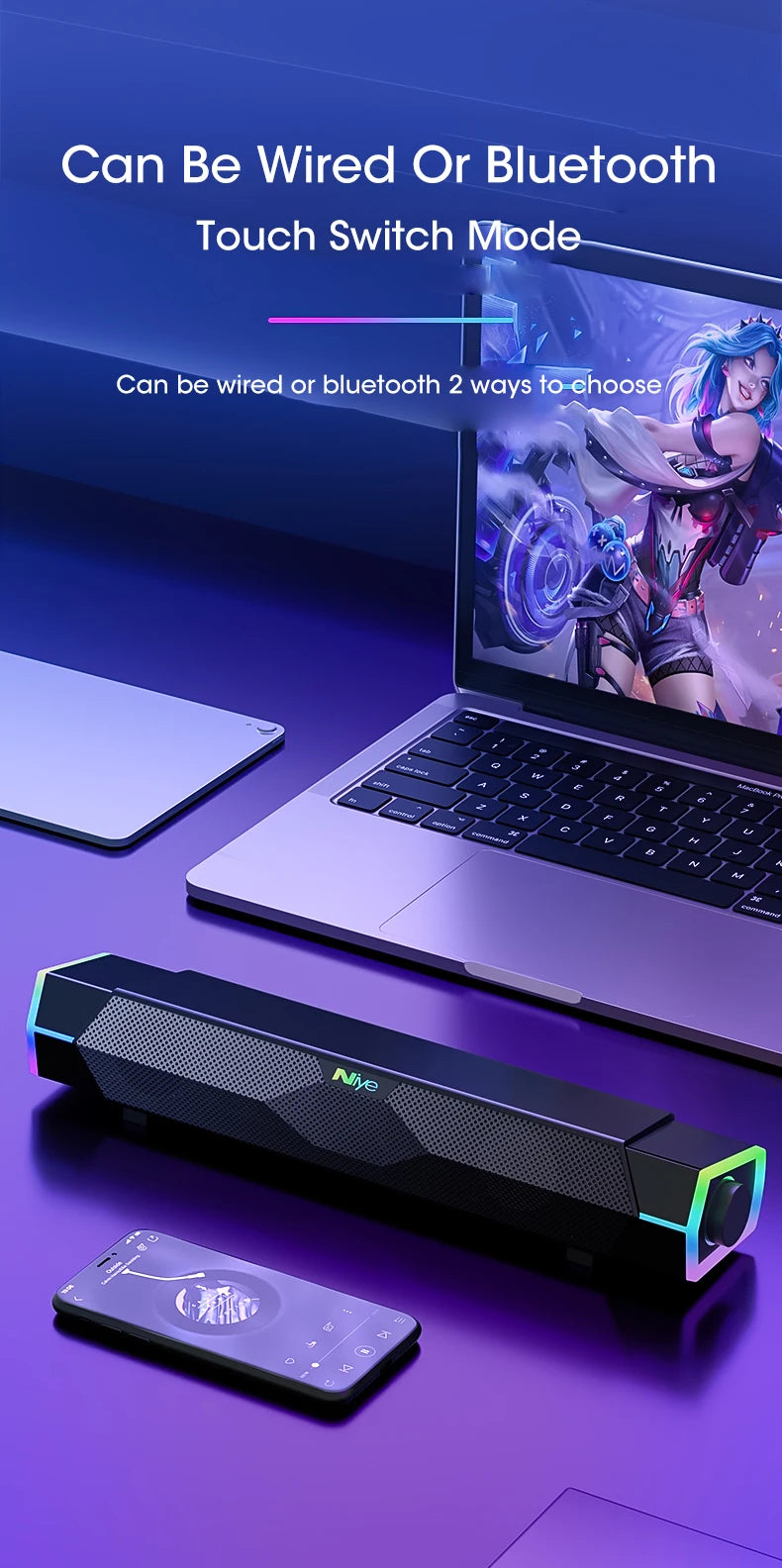 Bluetooth 5.0 Computer Soundbar - 4D Surround with Subwoofer