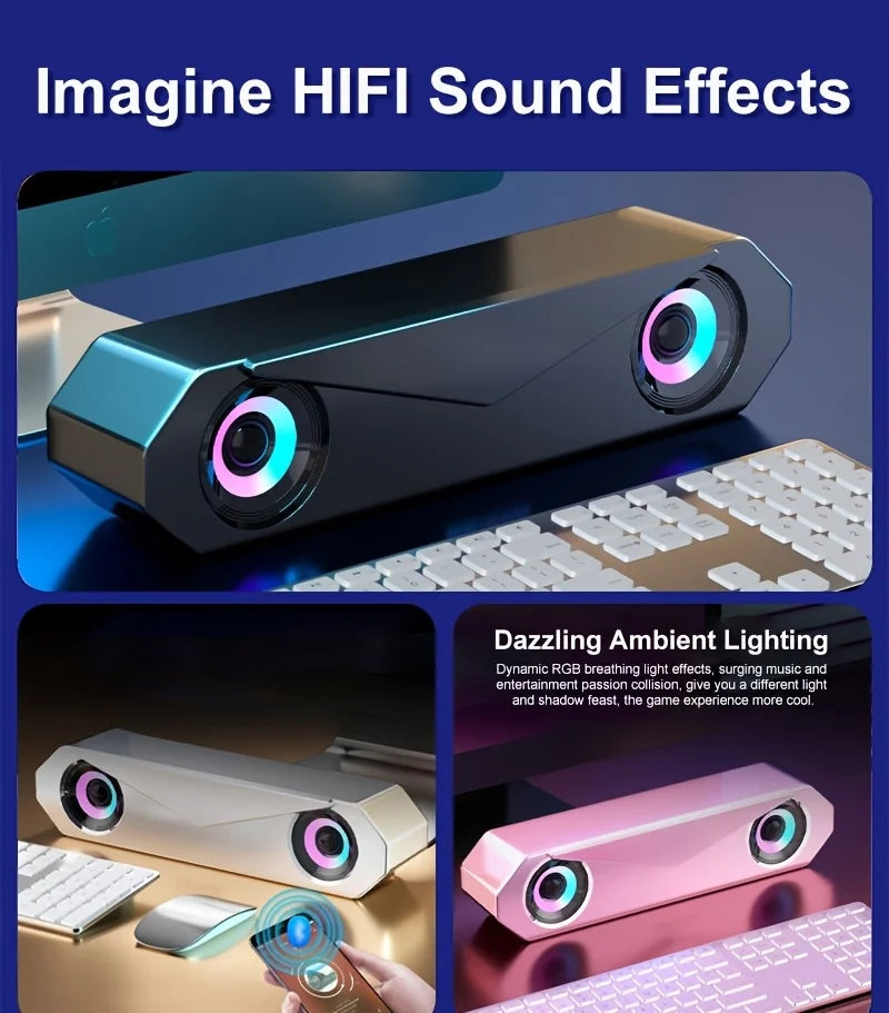USB Computer Soundbar - HiFi Stereo Surround with Subwoofer