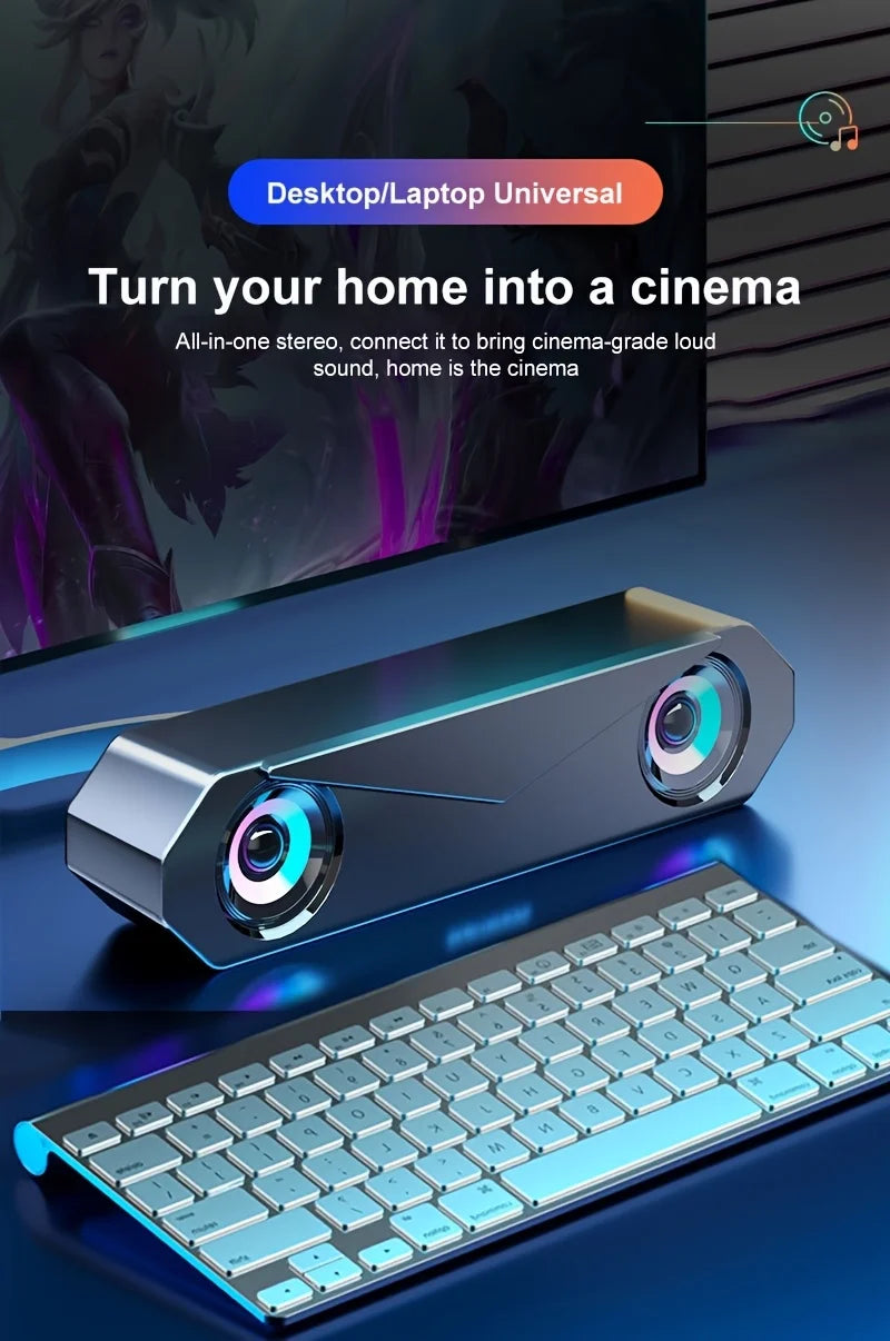 USB Computer Soundbar - HiFi Stereo Surround with Subwoofer