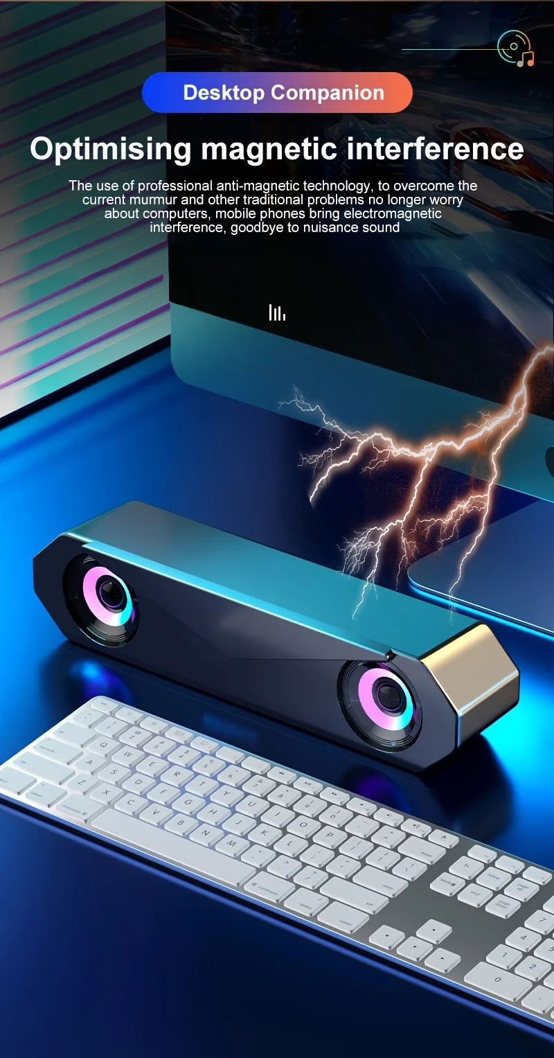 USB Computer Soundbar - HiFi Stereo Surround with Subwoofer