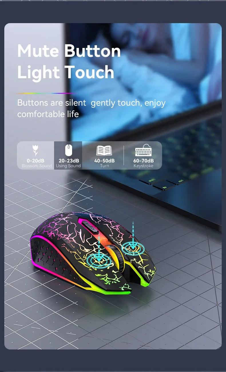 Bluetooth 5.2 Gaming Mouse - Dual Mode, RGB, Silent Click