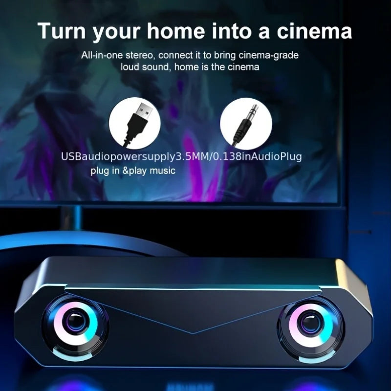 USB Computer Soundbar - HiFi Stereo Surround with Subwoofer