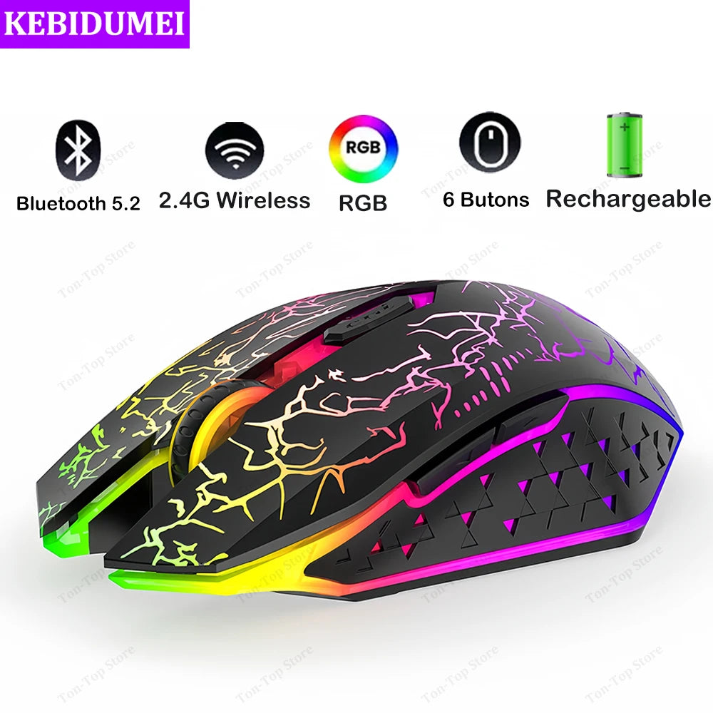 Bluetooth 5.2 Gaming Mouse - Dual Mode, RGB, Silent Click