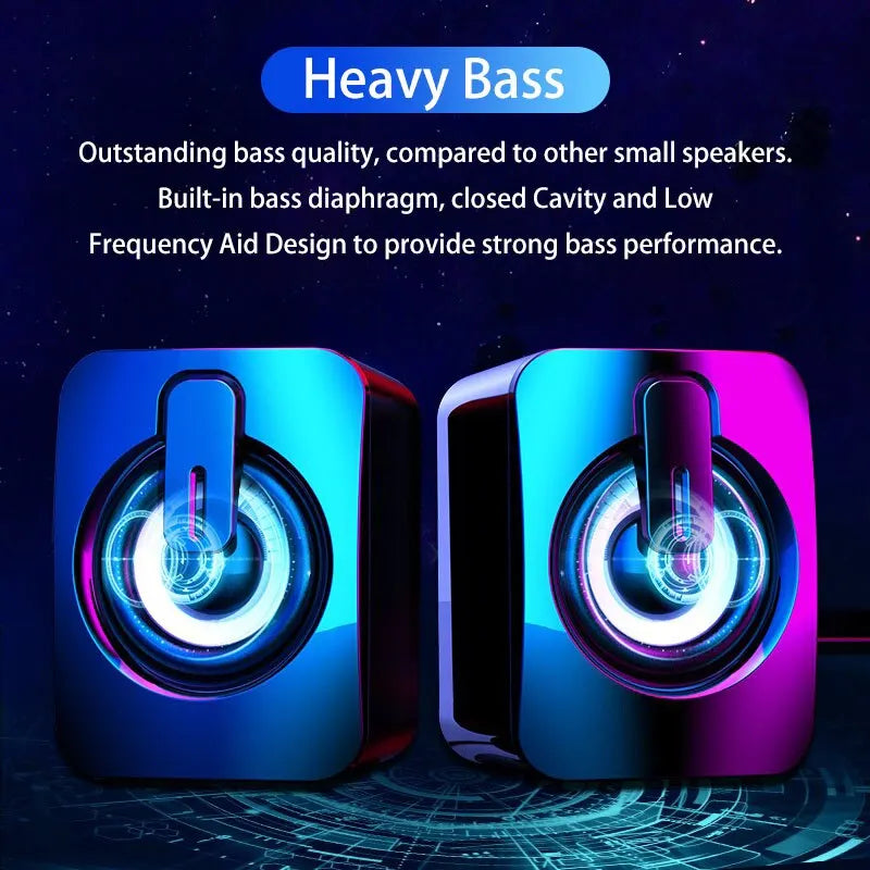 Minicomputer Speakers - HiFi Stereo with LED Light & 3.5mm Plug