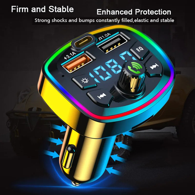 Bluetooth 5.0 FM Transmitter - Car Adapter with Dual USB Charger