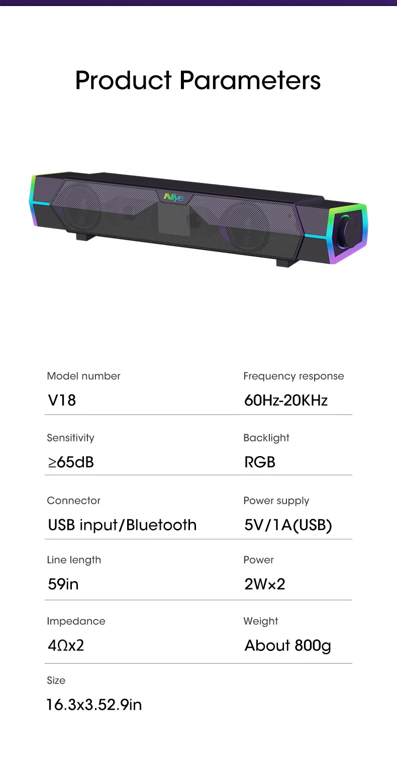 Bluetooth 5.0 Computer Soundbar - 4D Surround with Subwoofer